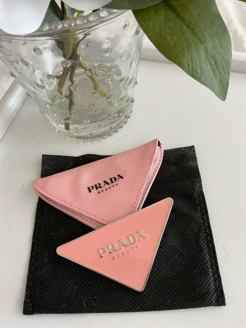PRADA Triangle Pink Mirror  with  Pouch NWT